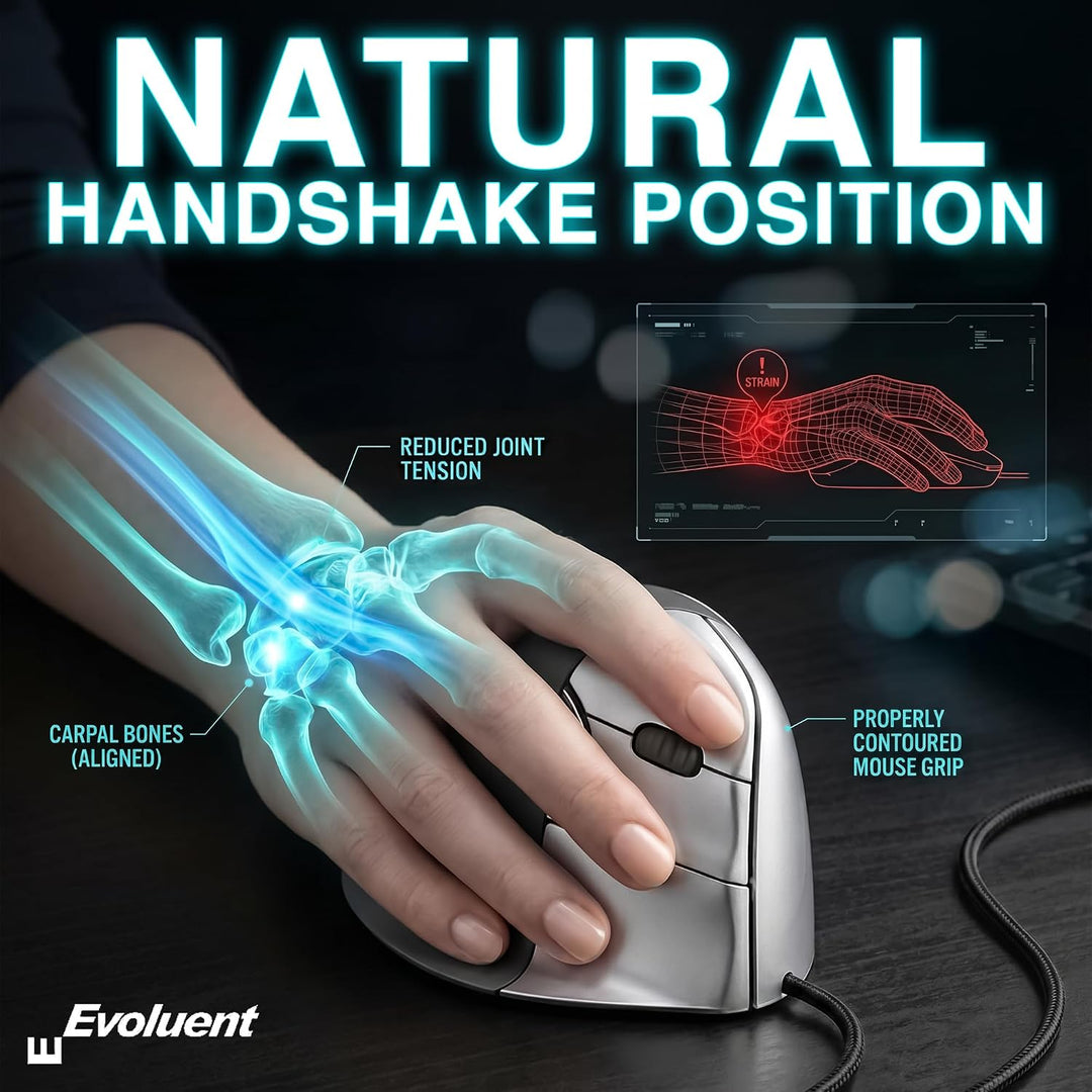 Evoluent VM4R Vertical Mouse 4 Maus für Rechtshänder, Schwarz, Grau Single, Single