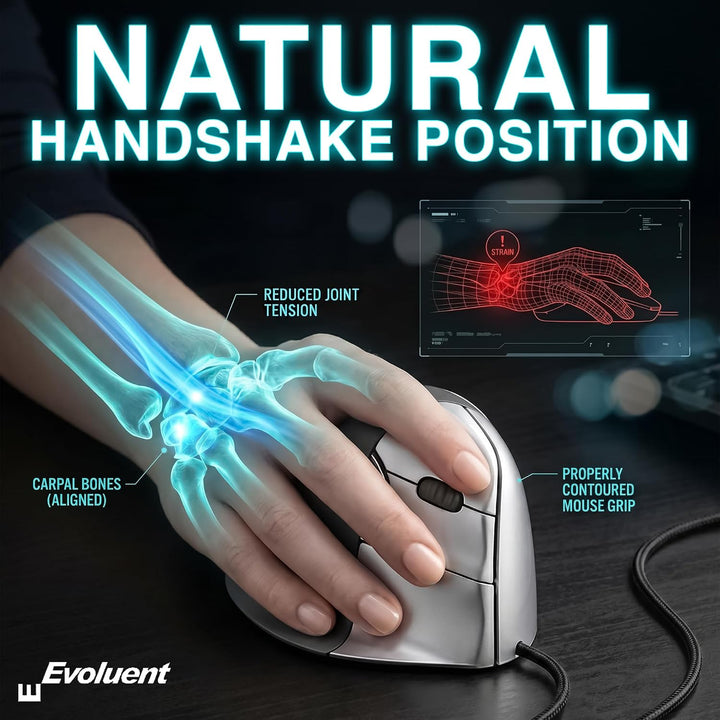 Evoluent VM4R Vertical Mouse 4 Maus für Rechtshänder, Schwarz, Grau Single, Single