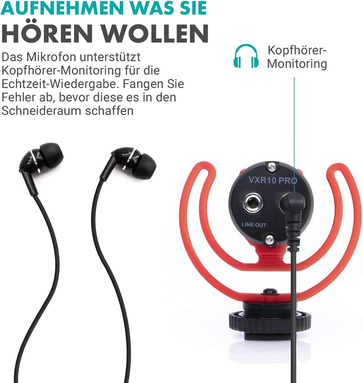 Movo VXR10-PRO Externes Videomikrofon für Kamera mit Rycote Lyre Stossdämpfer - Kompaktes Richtrohrm