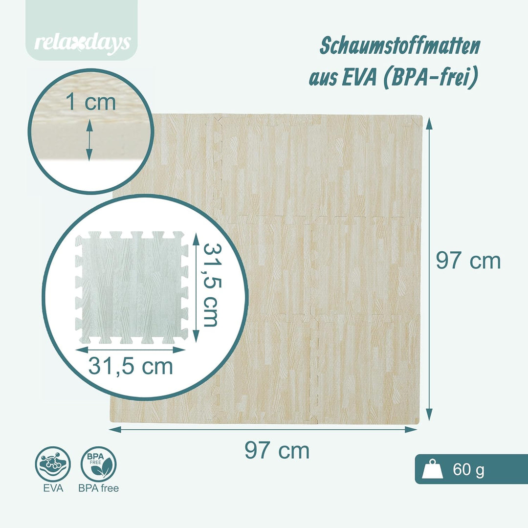Relaxdays 36 x Bodenschutzmatte, Puzzlematten für Sport und Fitnessgeräte,ca. 3,4 m², Eva Schaumstof