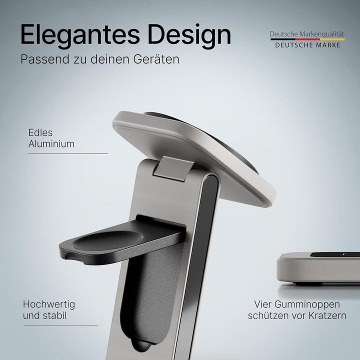 3-in-1 MagSafe Ladegerät – hochwertiges Aluminium – Kabelloses Ladegerät für iPhone, Apple Watch und