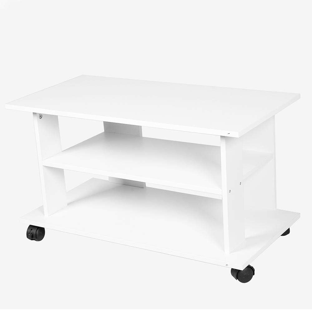 BAKAJI TV-Schrank aus MDF-Holz mit 2 Einlegeböden für Videospiele DVDs und 4 Rollen, modernes Design