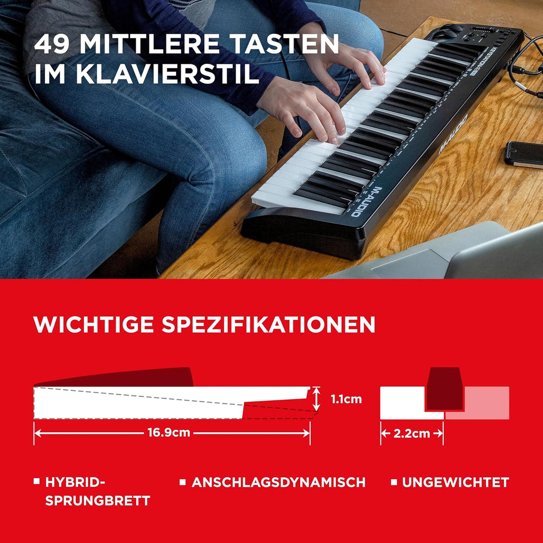 M-Audio Keystation 49 MKIII - Kompakter 49-Tasten MIDI Keyboard Controller mit zuweisbaren Reglern,