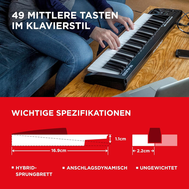 M-Audio Keystation 49 MKIII - Kompakter 49-Tasten MIDI Keyboard Controller mit zuweisbaren Reglern,