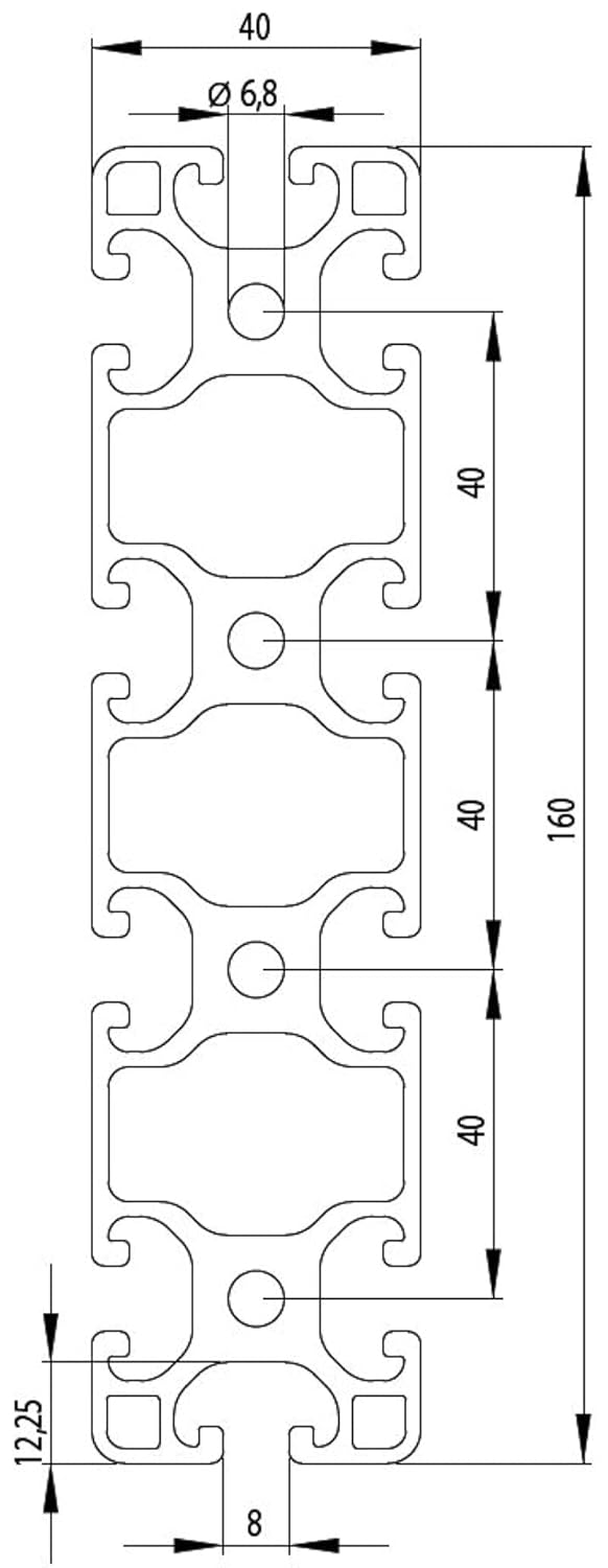 Aluminiumprofil schwarz 40x160L I-Typ Nut 8 (leicht). Aluminium Profil 40x160 Alu Profil 40 x 160 Mo
