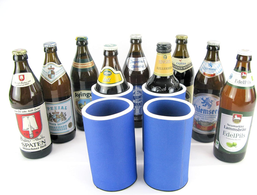 4er Set Bayrische Biere blau - Getränkekühler - Bierkühler - Flaschenkühler für alle genormten 0,5L