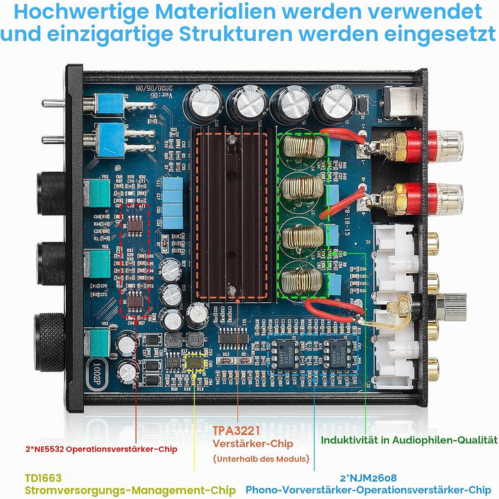 Nobsound 1002P Mini HiFi Stereo Verstärker mit TPA3221 Chip, 2 Kanäle Digitalverstärker, 200W Class