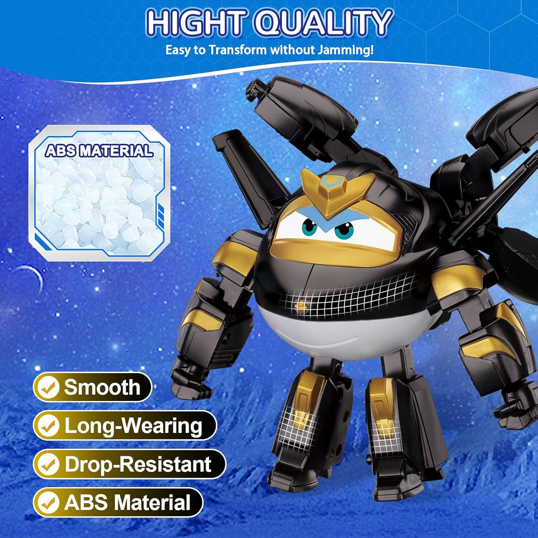 Super Wings Verwandelbares Spielzeug, 5'' Dark Golden Boy Flugzeugfigur, 2-in-1-Verwandlung für Jung