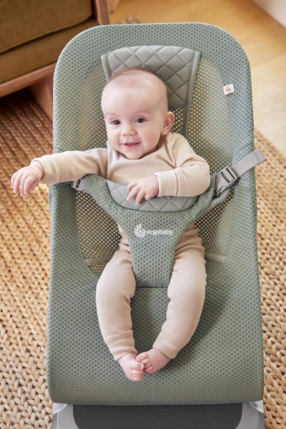 Ergobaby 3-in-1 Evolve Bouncer Mesh, Ergonomische Babywippe für Neugeborene ab Geburt bis zum Kleink