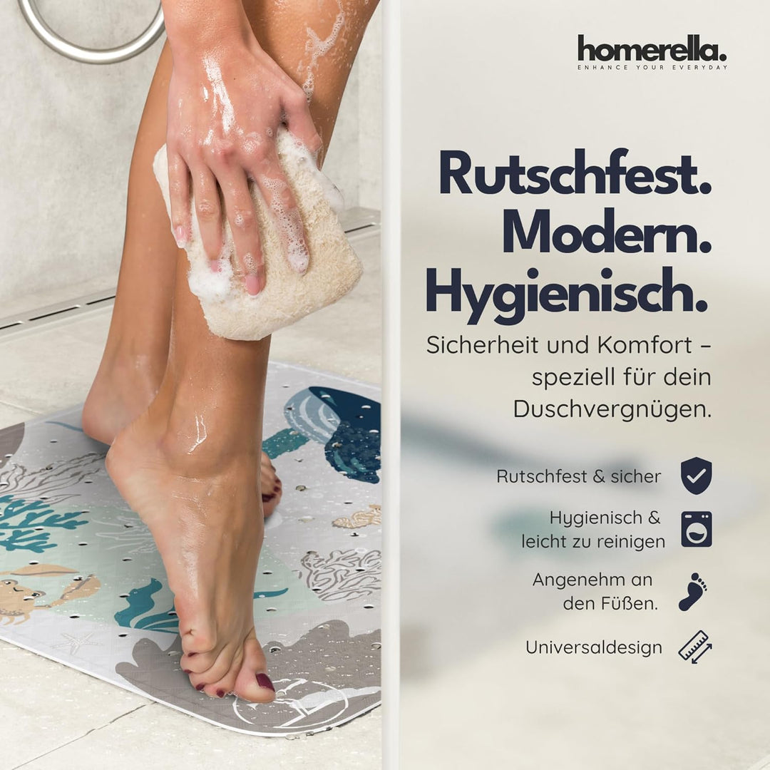 Homerella® Duschmatte rutschfest Kinder - 100% BPA frei Inkl. 2 Haken zum Aufhängen 53x53cm - Antiru