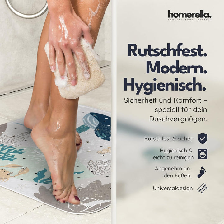Homerella® Duschmatte rutschfest Kinder - 100% BPA frei Inkl. 2 Haken zum Aufhängen 53x53cm - Antiru