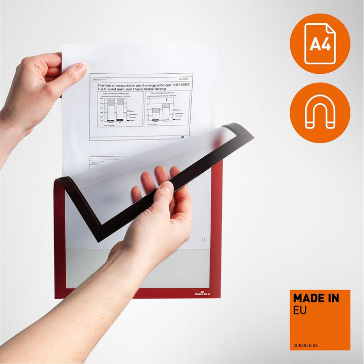 Durable Info-Rahmen Duraframe Magnetic (A4, Magnetrahmen für metallische Oberflächen) 5 Stück, orang
