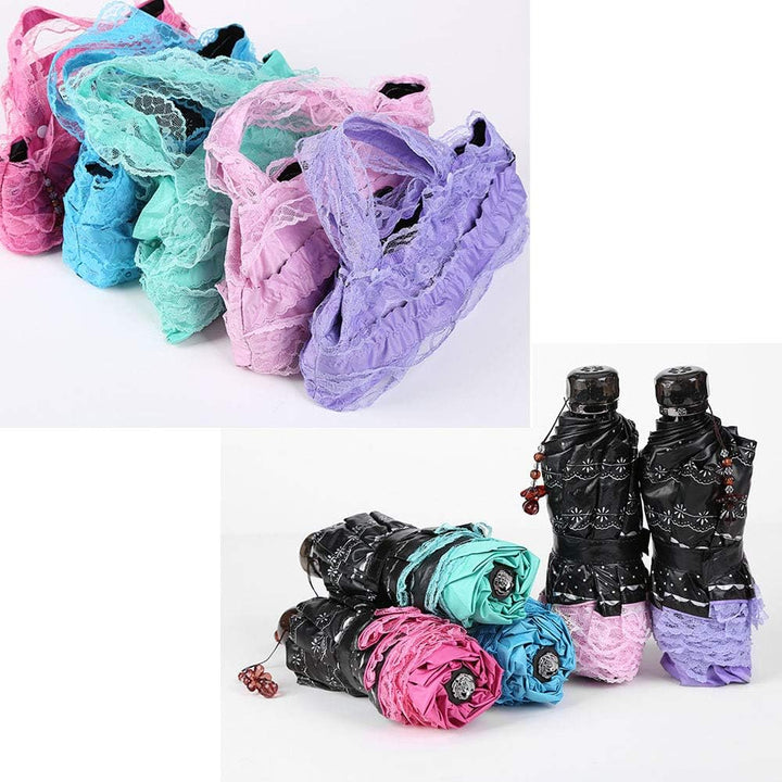 YUEHUA Prinzessin spitze vintage spitze uv sonnenschirm falten 3d blume stickerei regenschirm 3 falt