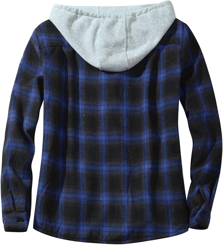 Holzfäller Thermohemd Herren Gefüttert Mit Kapuze Karierte Teddy-Fleece Flanellhemd Langarm Zipper K