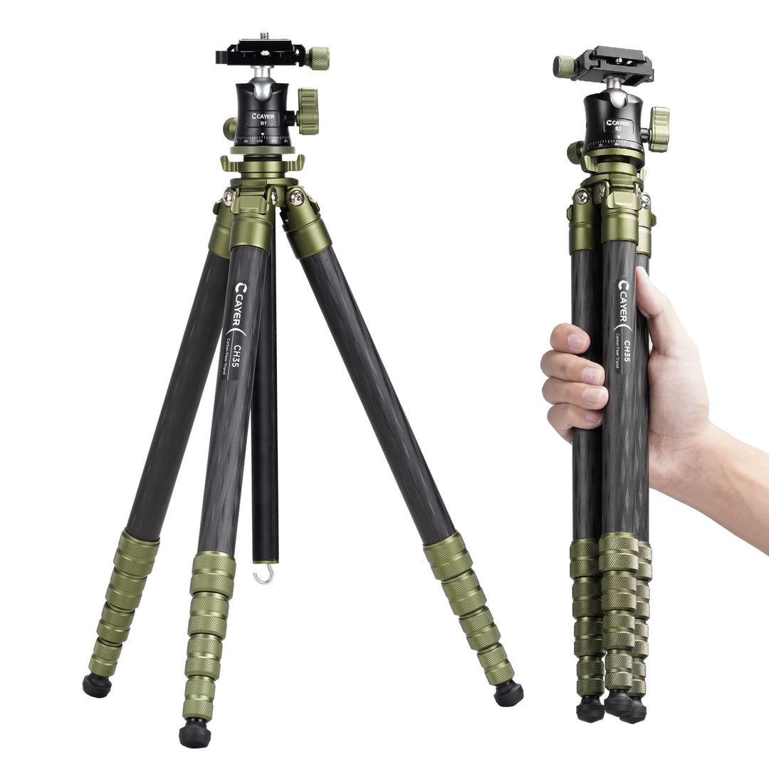 Cayer CH35 Carbon-Stativ mit B1 Mini Fluid Head, Tisch-Kamerastativ mit Mittelsäule für Systemkamera