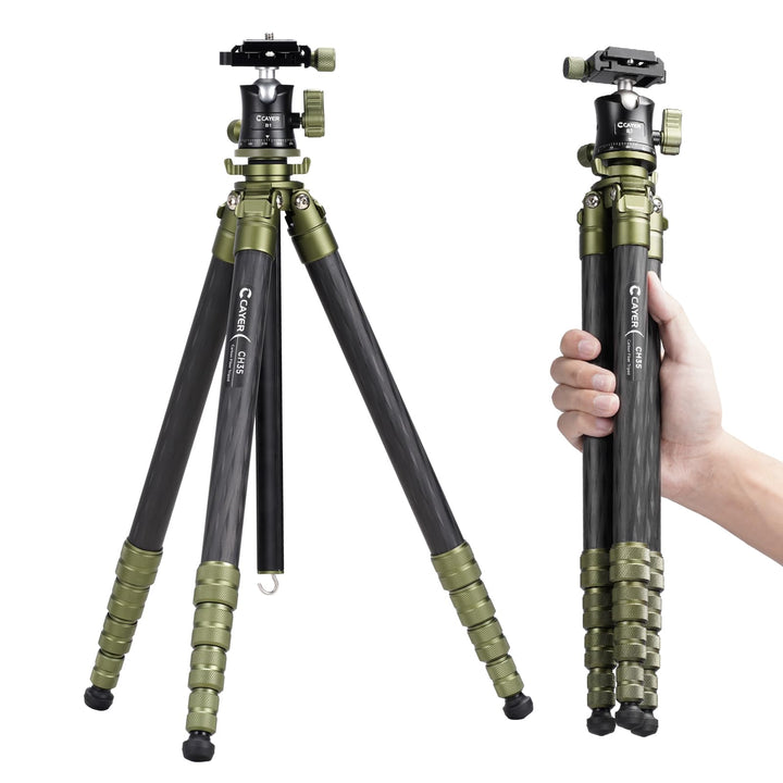 Cayer CH35 Carbon-Stativ mit B1 Mini Fluid Head, Tisch-Kamerastativ mit Mittelsäule für Systemkamera
