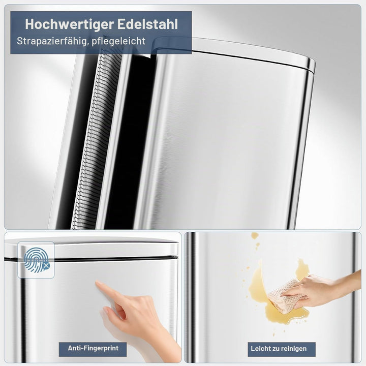Clevich Mülleimer 30L aus Stahl, Abfalleimer, Tretmülleimer mit Soft-Close Deckel, Fusspeda, abnehmb