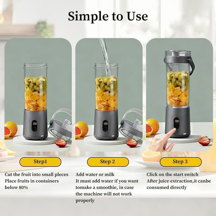 Tragbarer Mixer 600ml Smoothie Maker to Go mit LCD Display, 20.000 U/min, Tragbarer Entsafter USB Wi