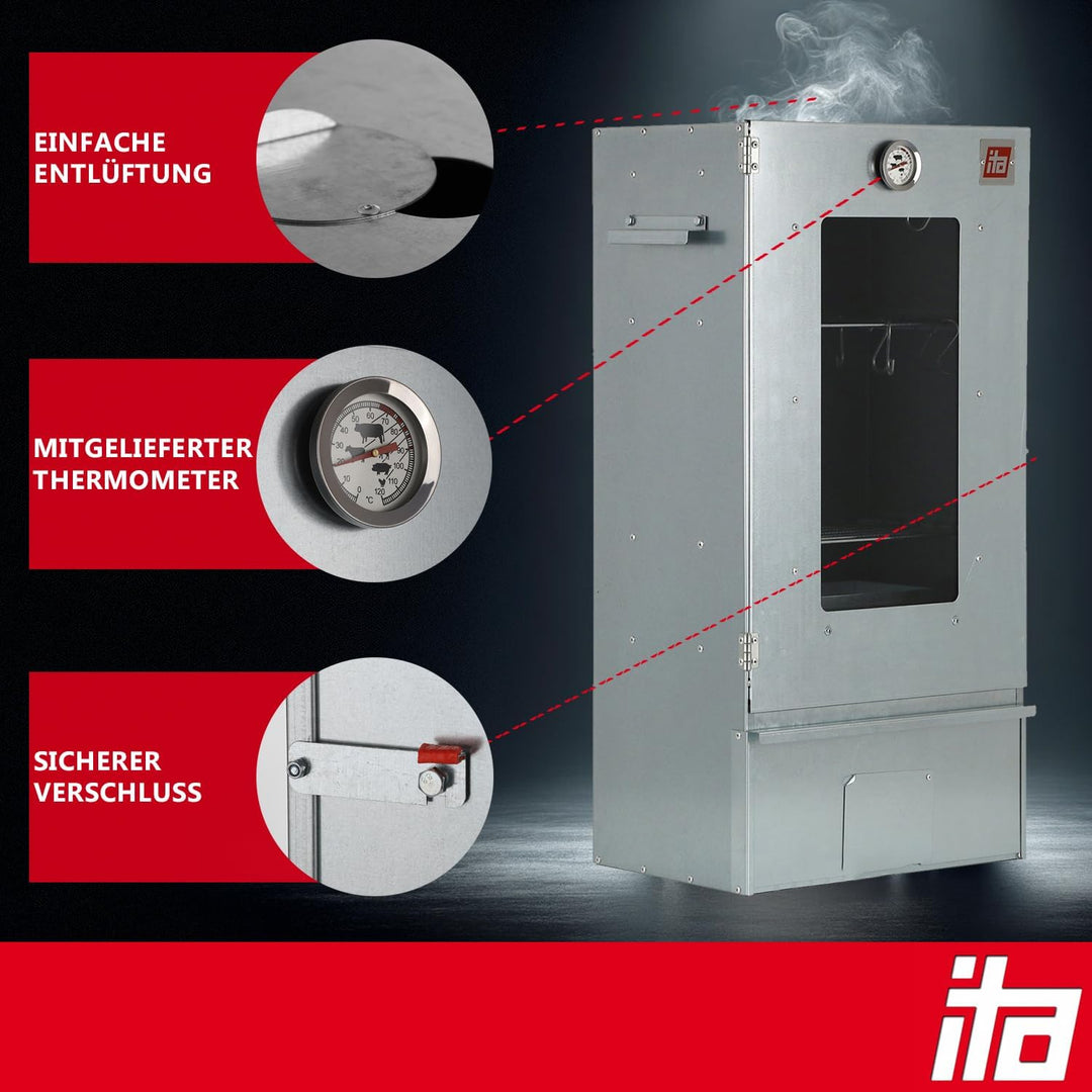 ITA Elektrischer Räucherofen 7002 - Premium Räucherschrank aus Edelstahl 81 cm mit Elektroheizung &