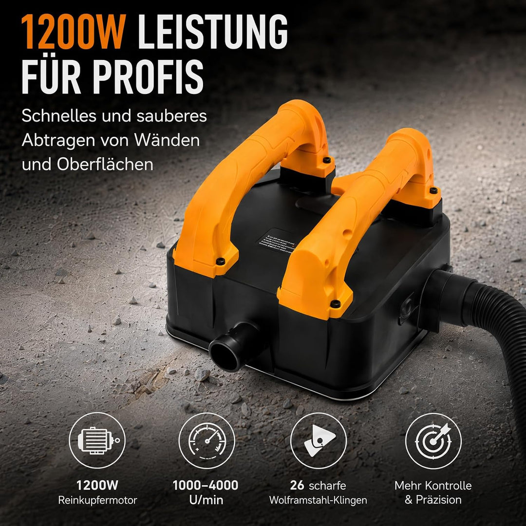 Tapetenentferner Maschine Elektrisch, 1200W Mauerfräse mit Absaugung, 26 Klingen, 4000U/min 1-4mm Ho