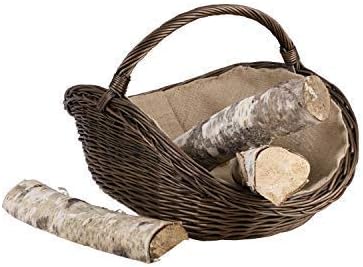 Vollweidener Kaminkorb, dunkelbrauner Kaminkorb aus Weide, Weidenkorb für Kaminholz