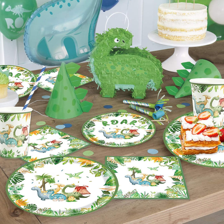 Dinosaurier Geburtstag Geschirr Set, 16 Gäste Dino Partygeschirr Pappteller Kindergeburtstag, Pappte