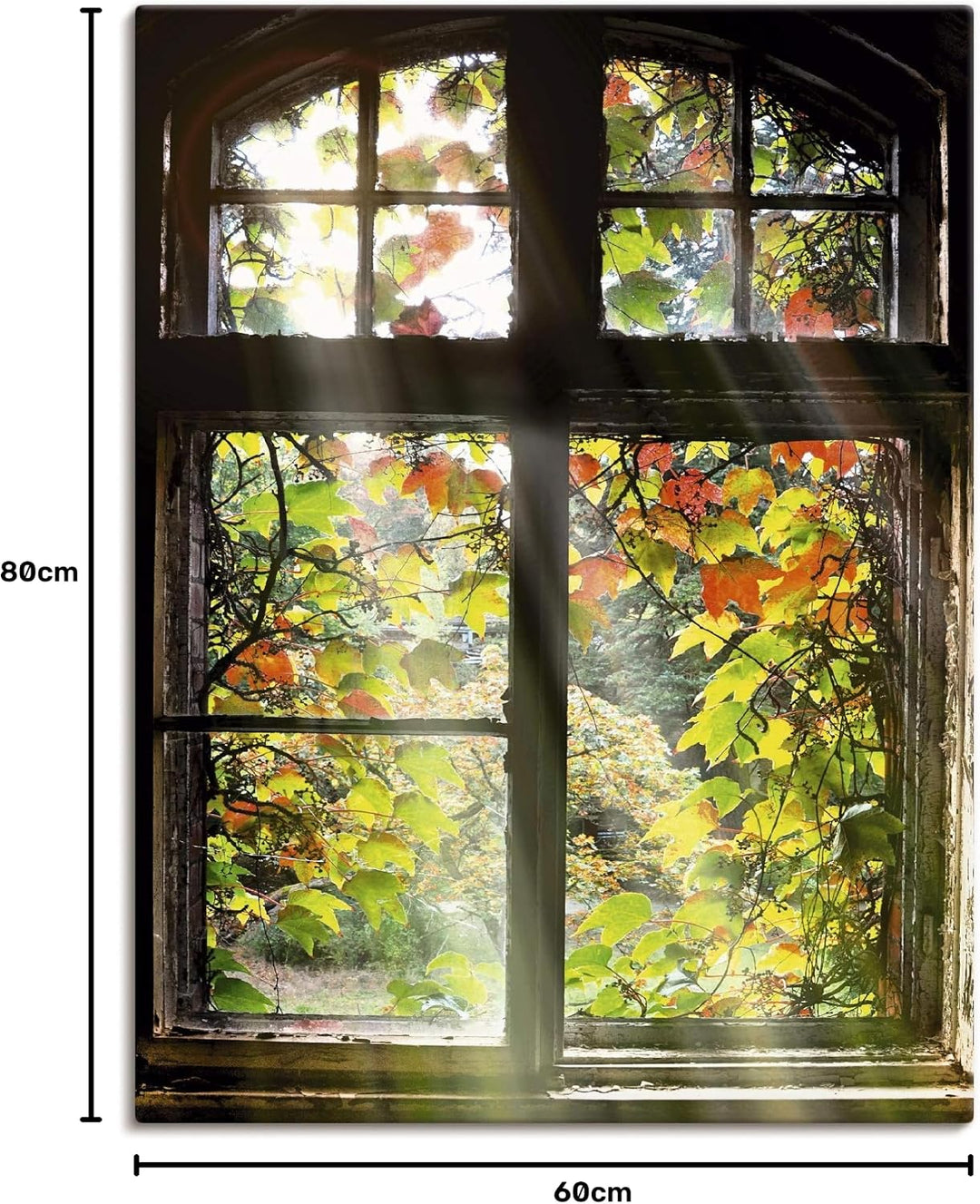 Artland Leinwandbild Wandbild Bild auf Leinwand 60x80 cm Wanddeko Fensterblick Fenster Herbst Natur