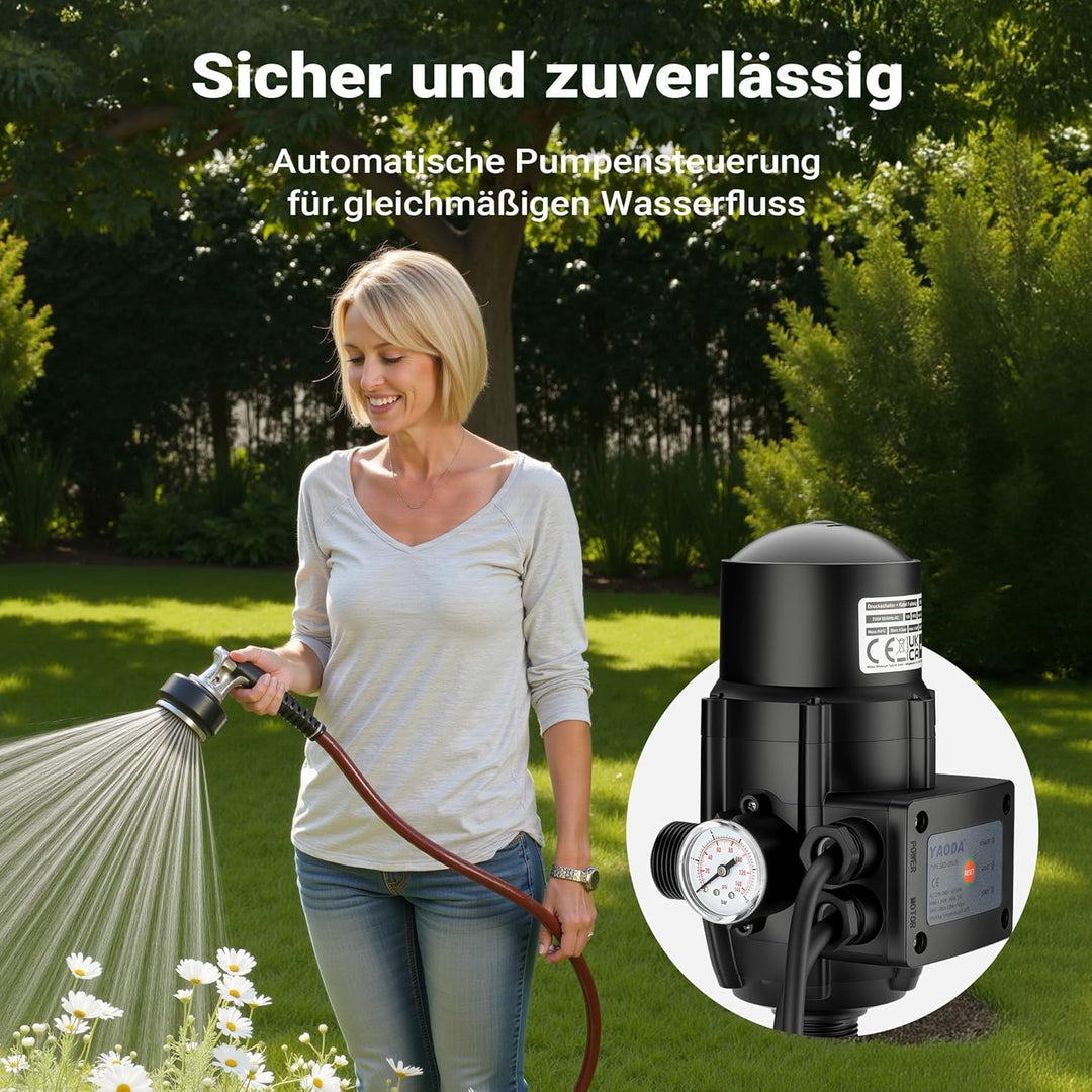 Wiltec Druckschalter mit Kabel EPC-2 230V bis 10 bar, Druckwächter mit Trockenlaufschutz für Hauswas