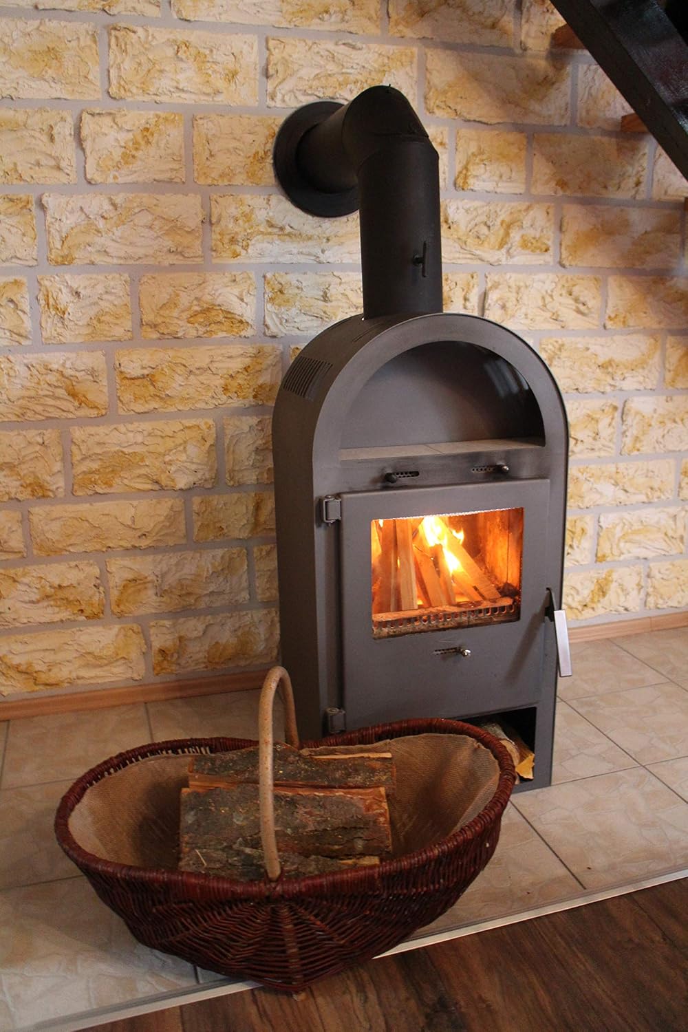 grosser Kaminholzkorb aus Weide mit Jute Kaminholztasche Feuerholzkorb Weidenkorb Kaminkorb Holzkorb