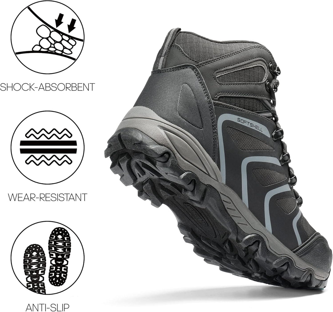 NORTIV 8 Herren-Wanderstiefel, wasserdichte Outdoor-Trekkingstiefel 41 EU Weit Schwarz, 41 EU Weit S