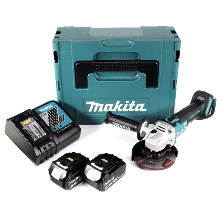 Makita DGA 504 RFJ 18 V 125 mm Akku Winkelschleifer im MAKPAC inkl. 2x BL 1830 Akku + DC18RC Ladeger