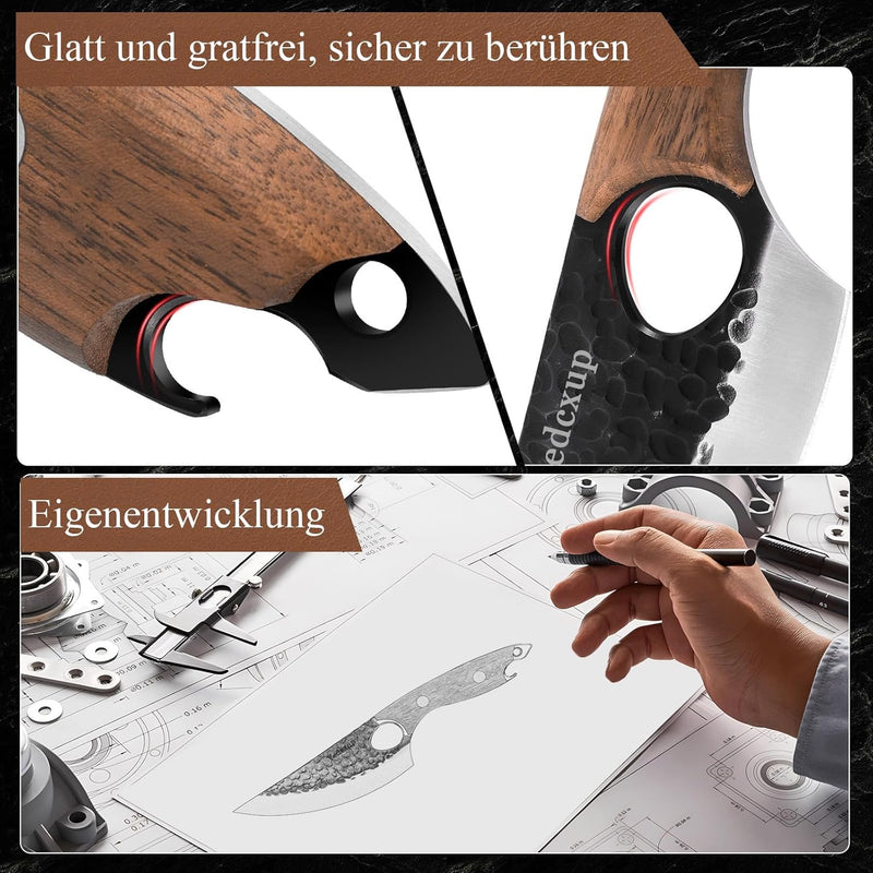 Kochmesser Klingenlänge 15CM Küchenmesser Hochlegierter Edelstahl Kochmesser mit Lederscheide Komfor