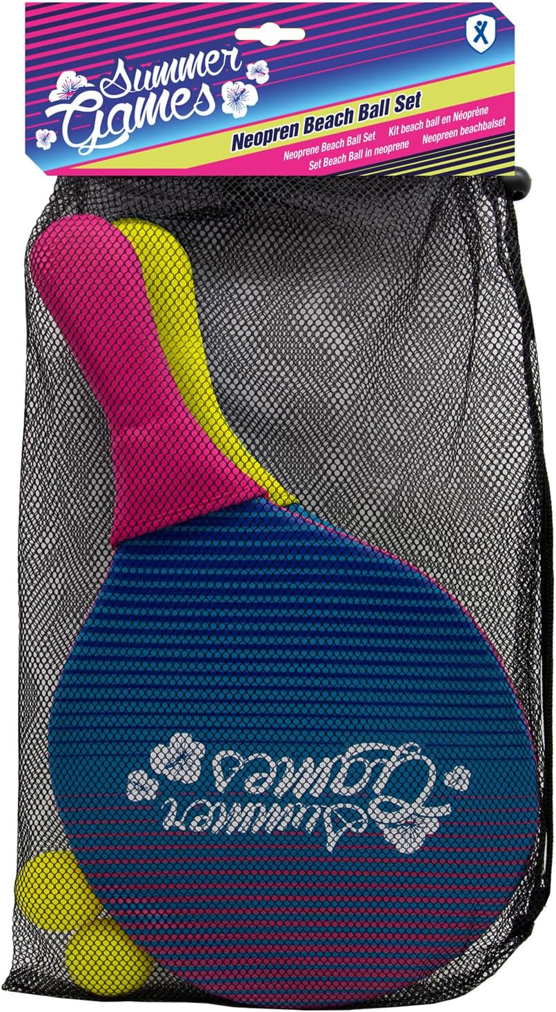 SUMMER GAMES Neopren Beach-Ball-Set, 2 Schläger (22 x 39 cm) und 2 Bälle, mit Tragenetz, für Strand