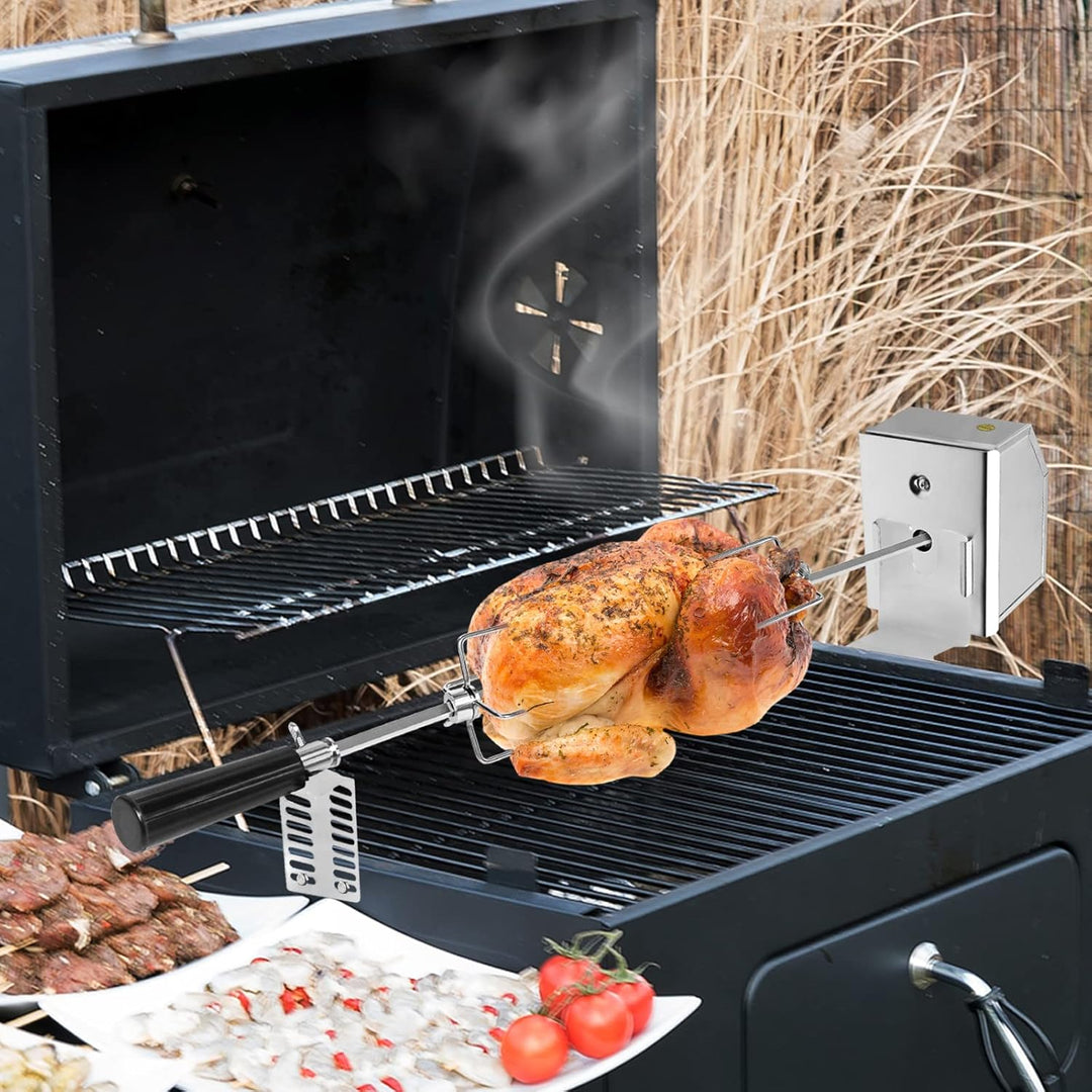 AufuN Edelstahl Drehspiess, Hochwertiger Grillspiess Set mit Moto 220V - 240V, inkl. 4X Fleischgabel