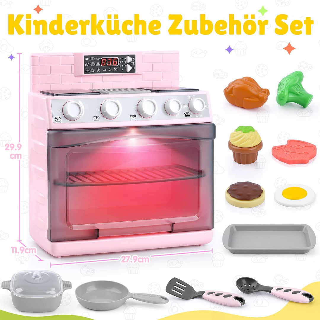 PLAY Kinderküche Zubehör Backofen Spielzeug Set, Küchengeräte Kinder Set mit Ofen, Lebensmittel Spie