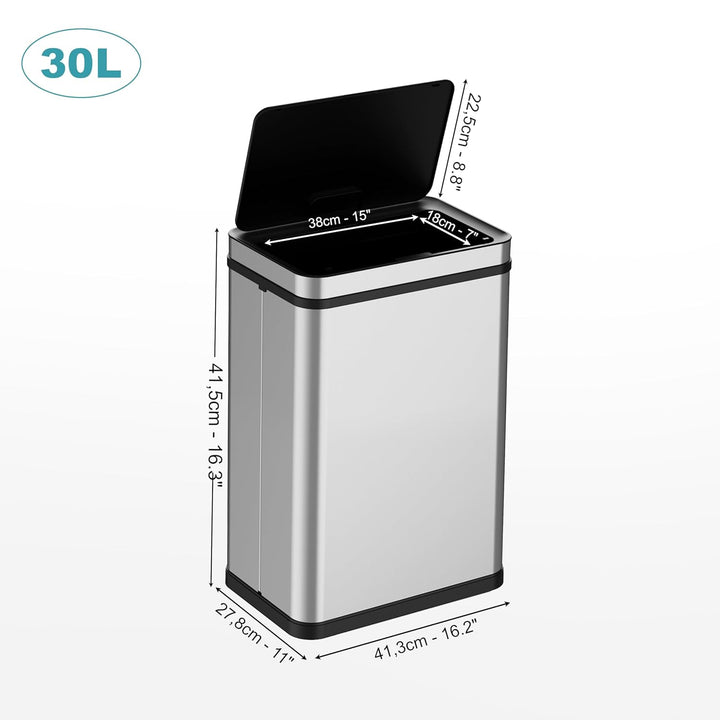 Ribelli Edelstahl Mülleimer 30 Liter - Abfalleimer mit Sensor - Automatisches Öffnen und Schliessen