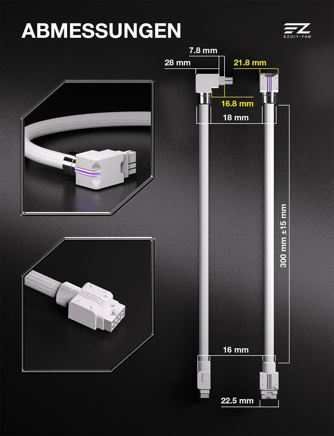 EZDIY-FAB UNIFAS ARGB 8-Pin PCIe-GPU-Verlängerungskabel, 16AWG, 90-Grad-Rechtwinkelstecker, 5V 3-Pin
