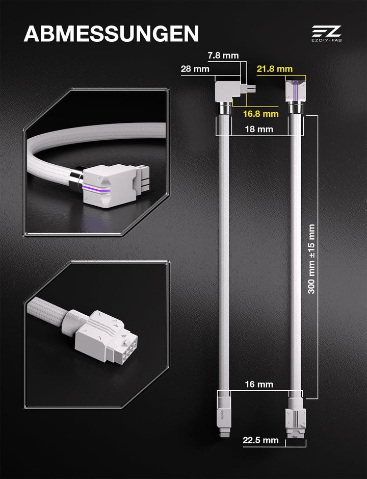 EZDIY-FAB UNIFAS ARGB 8-Pin PCIe-GPU-Verlängerungskabel, 16AWG, 90-Grad-Rechtwinkelstecker, 5V 3-Pin