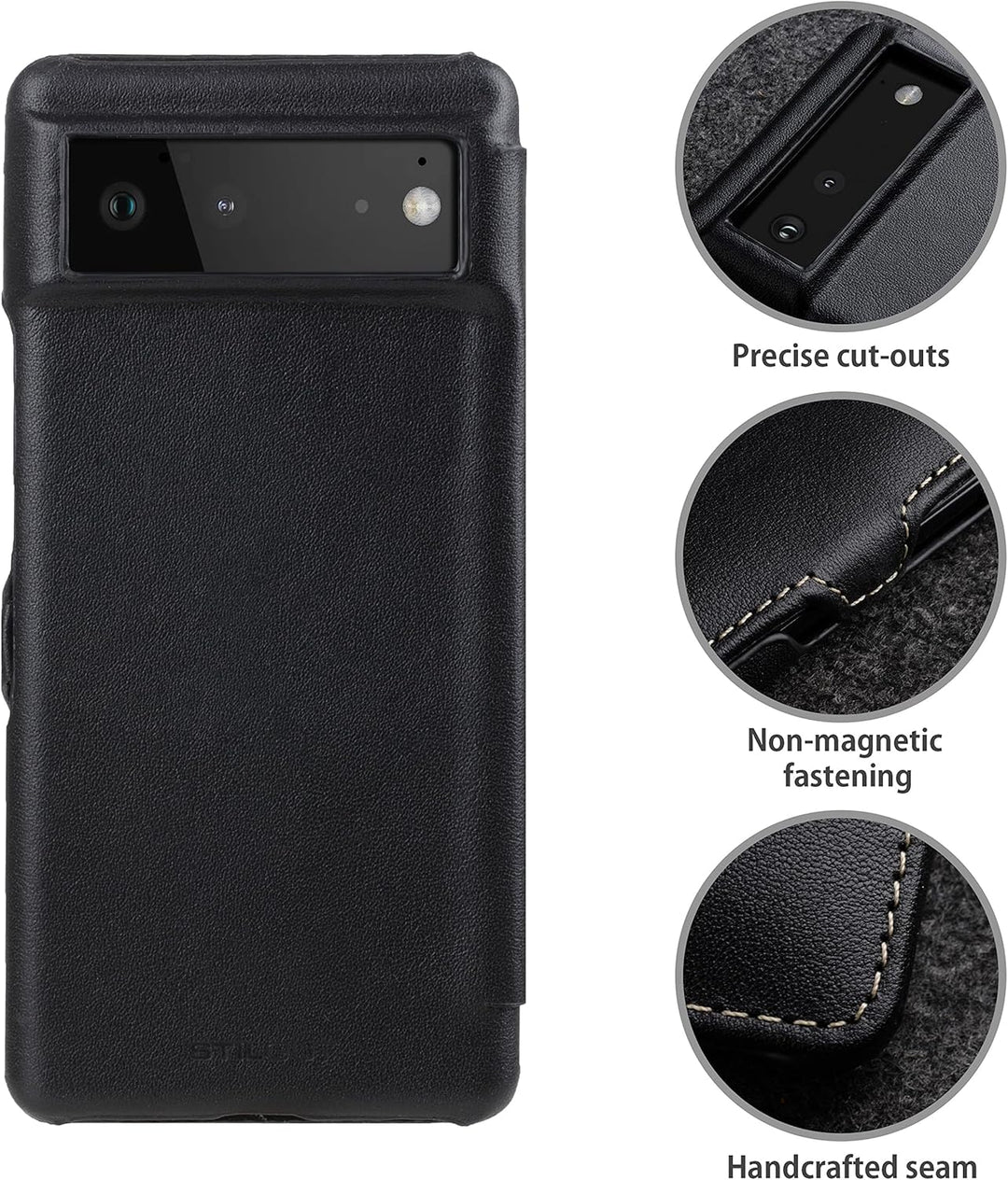 STILGUT Book Case kompatibel mit Google Pixel 6 Hülle aus Leder mit Clip-Verschluss, Lederhülle, Kla