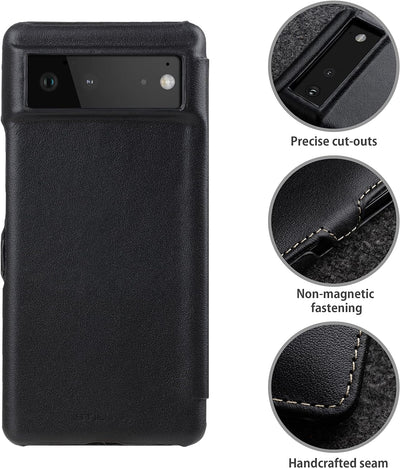 STILGUT Book Case kompatibel mit Google Pixel 6 Hülle aus Leder mit Clip-Verschluss, Lederhülle, Kla