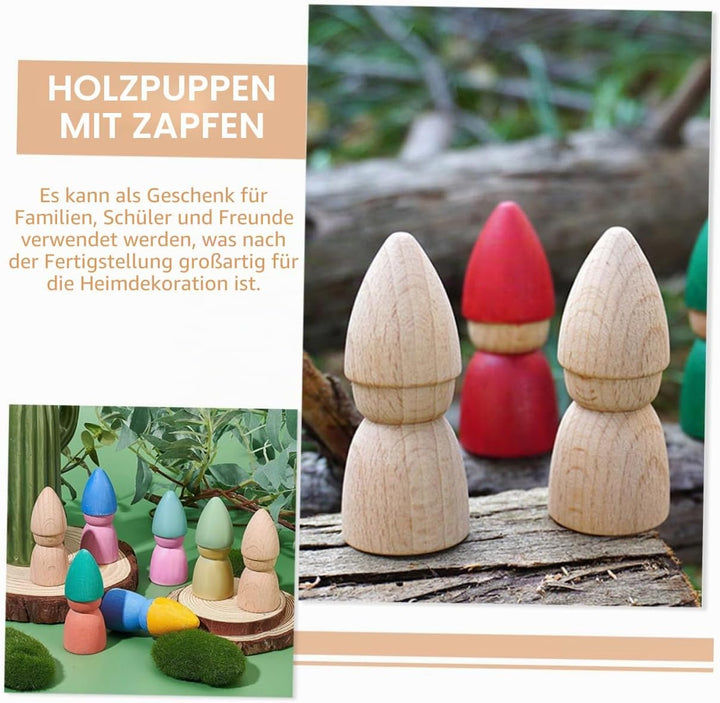 Gogogmee Selbstgemacht Holzpuppen Bastelset 8 Stück zum Bemalen Holzfiguren aus Holz für Kinder Krea