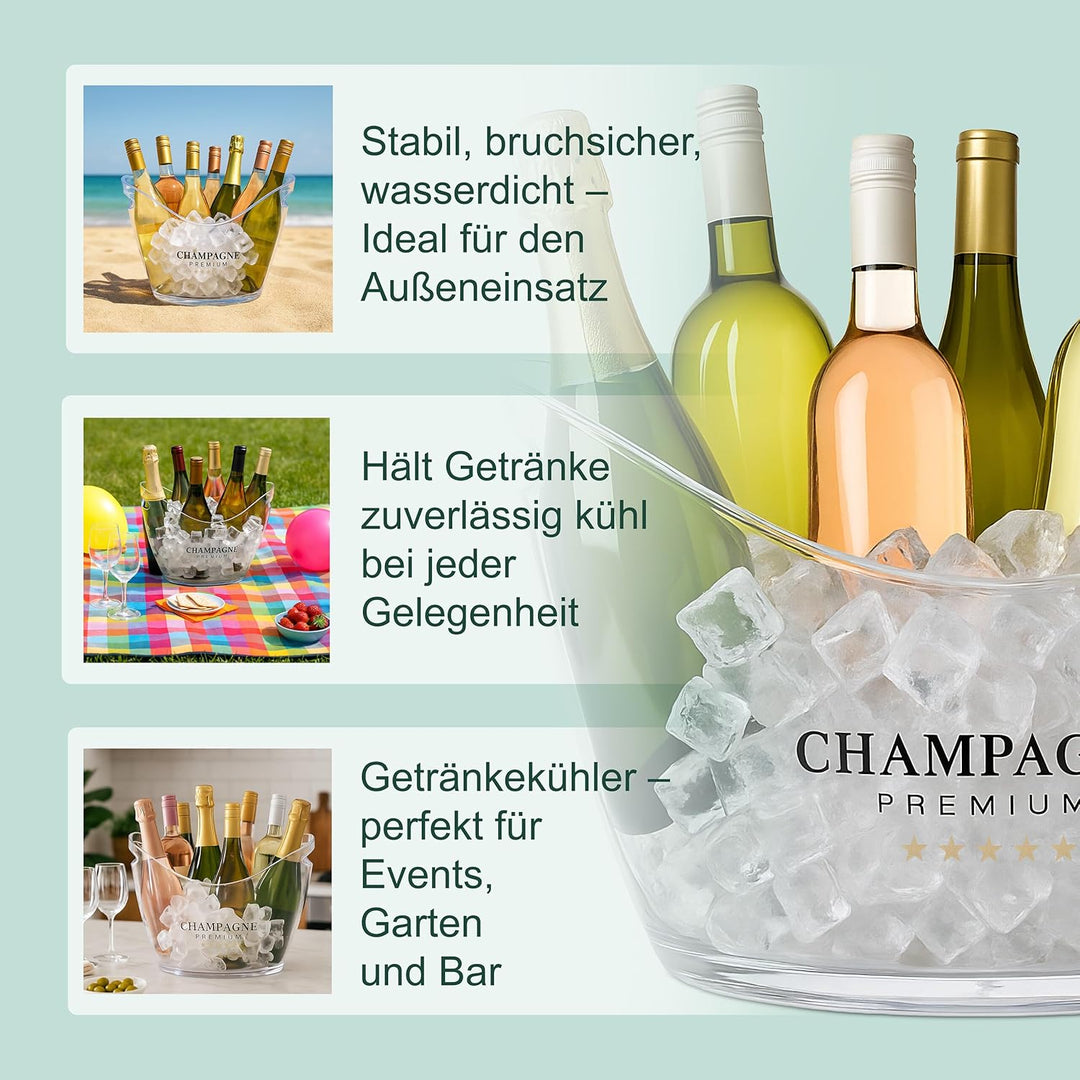 Relaxdays Eiseimer, Getränkeschale mit Griffen, 8 l, Flaschenkühler für Sekt, Champagner & Wein, Kun