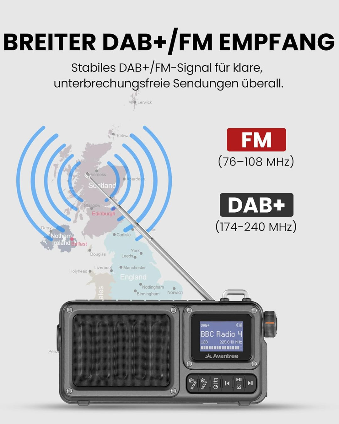 Avantree SP851 – Tragbares DAB+/FM Digital Radio mit Bluetooth 6.0, Wiederaufladbar & Akkubetrieb, 5