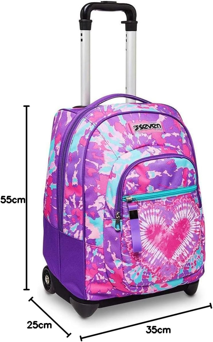 Seven Trolley TRENDY HEART GIRL, 2 in 1, Schulranzen mit Rollen, Rucksack mit Trolleyfunktion für Ki