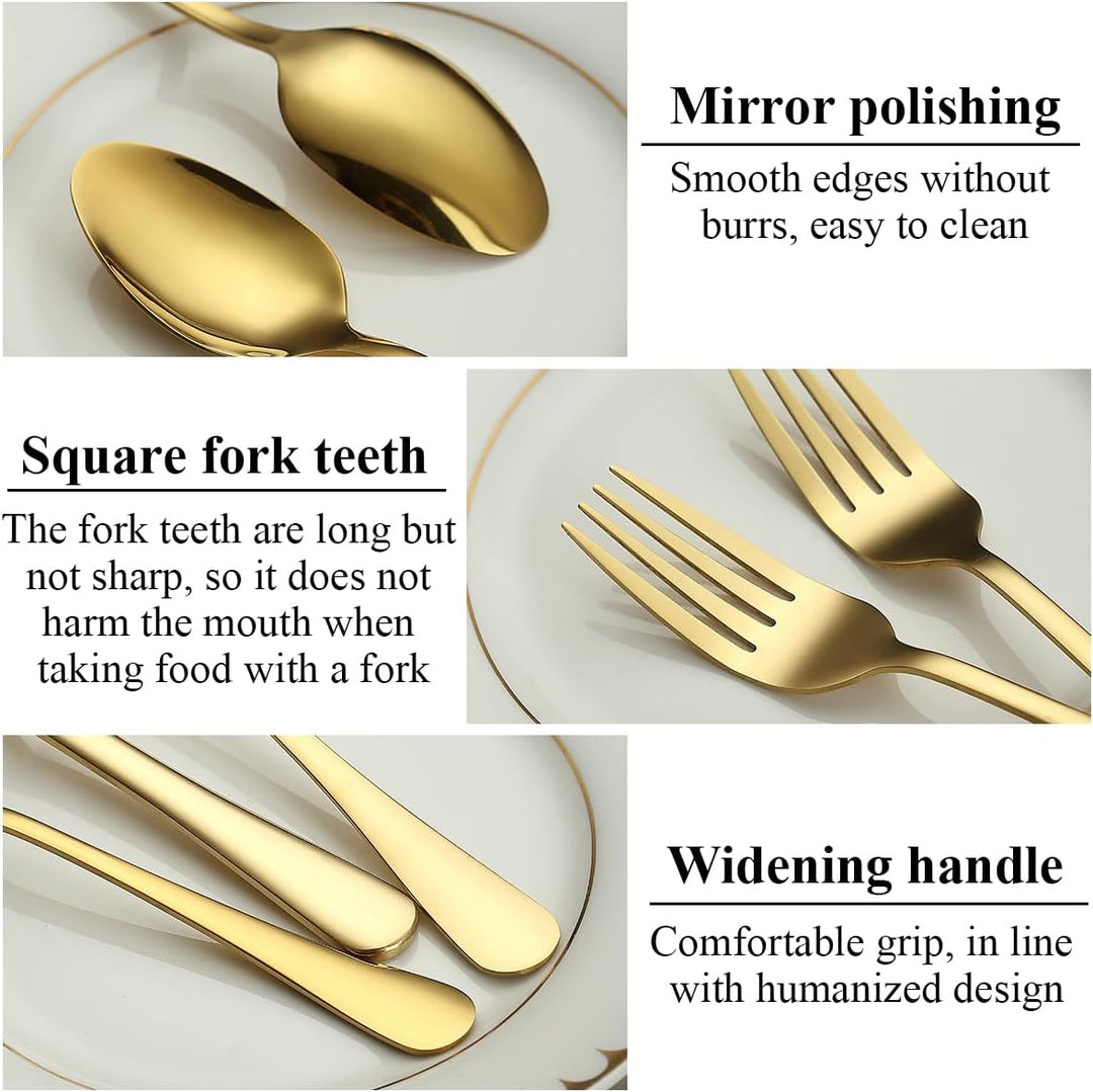 Gold Besteck Set 36 Teile Service für 12, Edelstahl Messer Löffel Gabeln Set für Hochzeit, Partys, A