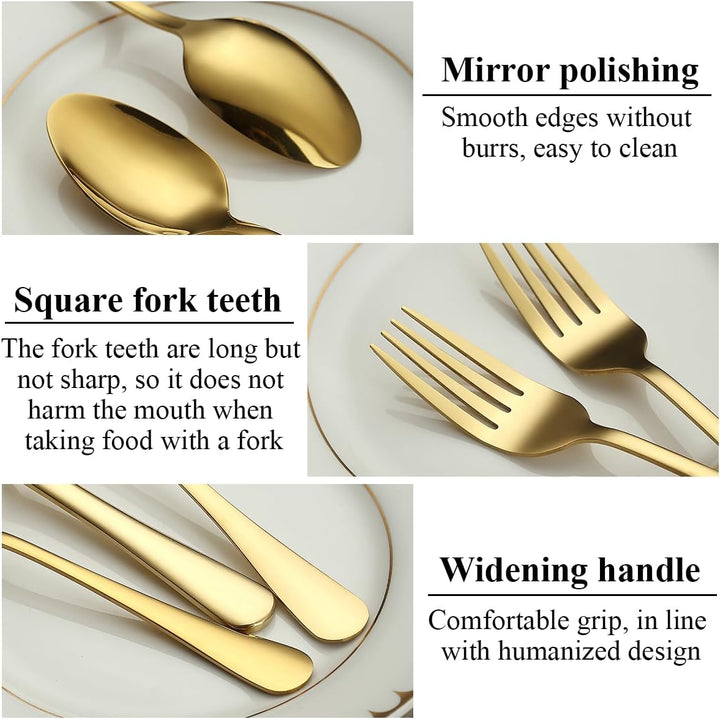 Gold Besteck Set 36 Teile Service für 12, Edelstahl Messer Löffel Gabeln Set für Hochzeit, Partys, A