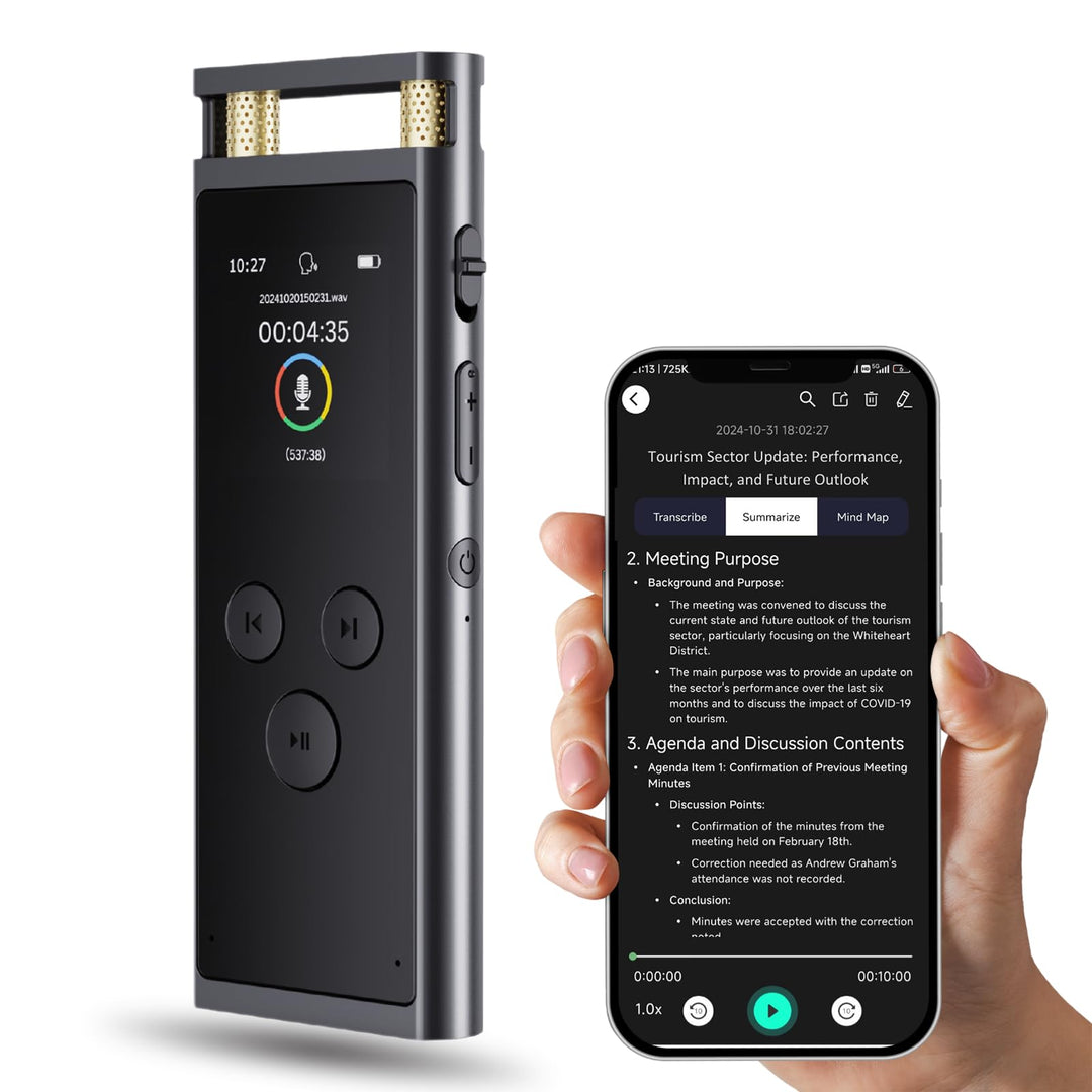 64GB KI Digitales Diktiergerät mit Playback - Aufnahmegerät mit ChatGPT 4o zum Transkribieren und Zu