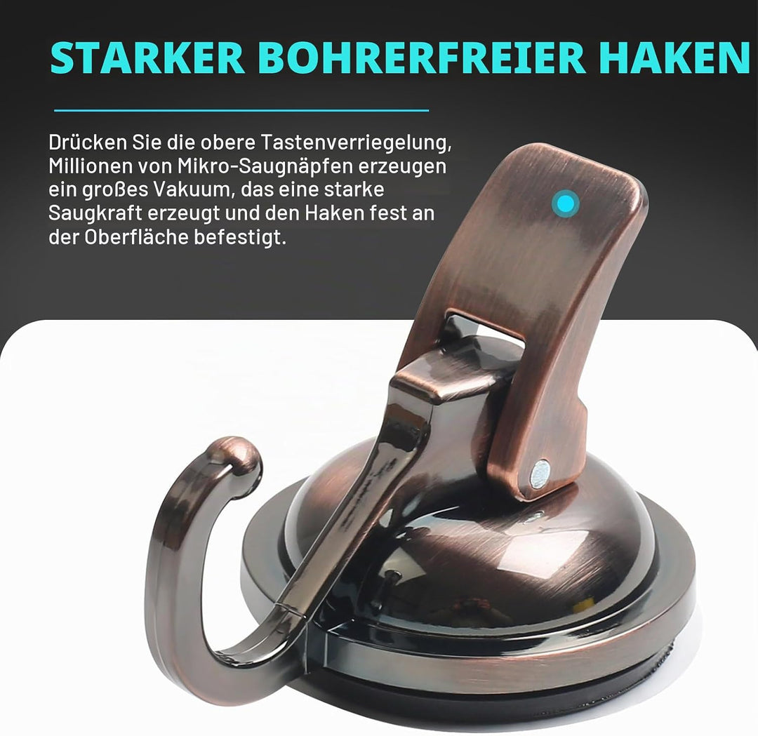MaxEarn 6 Stück Vakuum Saugnapf Haken, Kupferfarben Extra Stark Saugnapfhaken, Ohne Bohren Saughaken