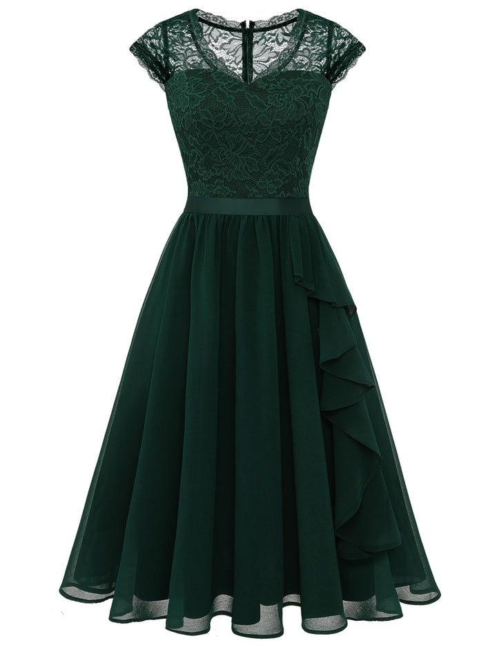 Wedtrend Cocktailkleid Damen Knielang Abendkleid Elegant für Hochzeit Elegant A Linie Rüschenkleid D