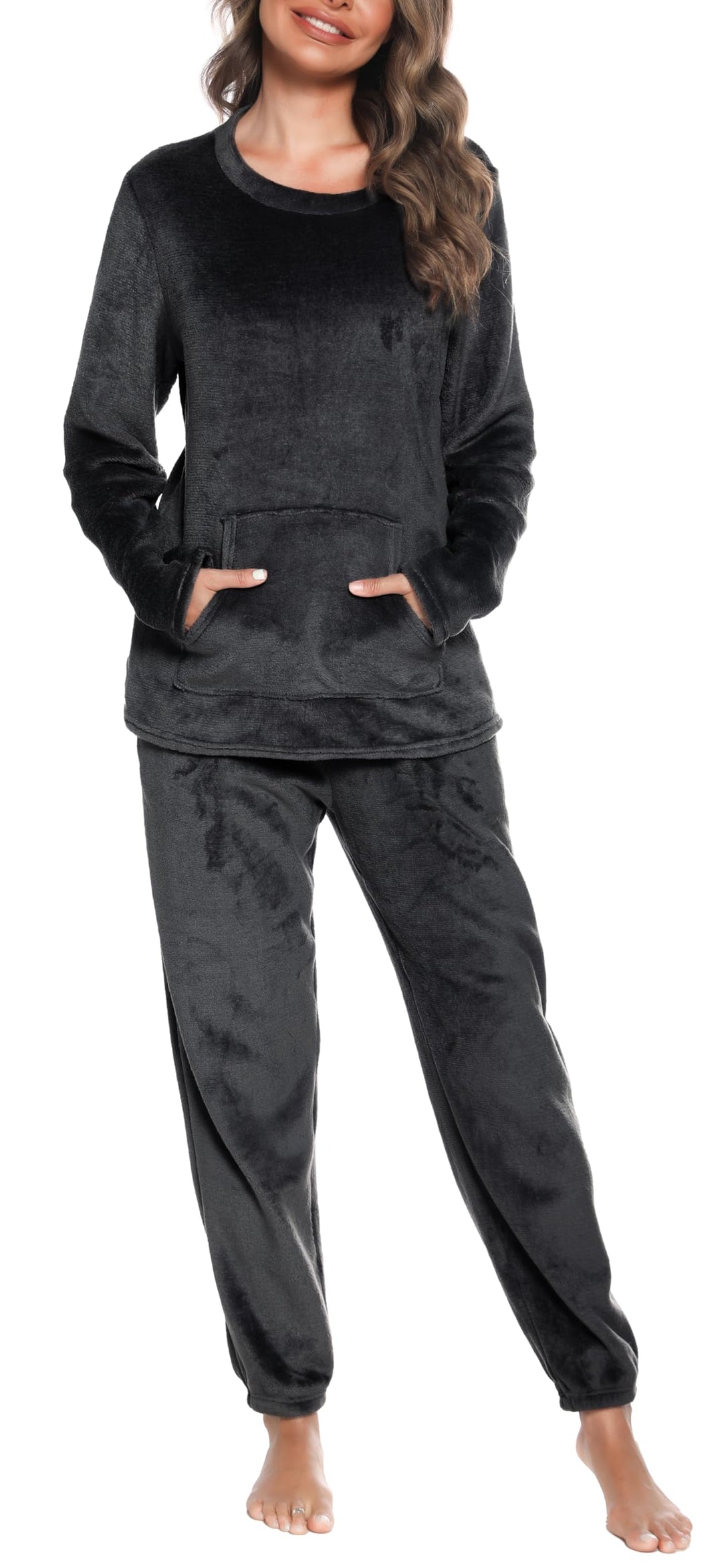 Lovasy Fleece Schlafanzug Damen Lang Winter Warmer Pyjama Set Flauschiger Frottee Schlafanzüge für D